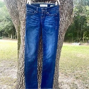 BKE DENIM STELLA 25 R DARK WASH BLUE JEANS GUC FIVE POCKET LOW RISE STRAIGHT LEG